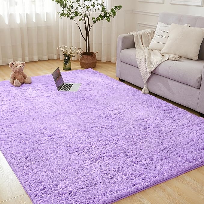Andency Purple Soft Area Rugs for Living Room Bedroom, 5x8 Fluffy Shaggy Bedside Rug, Non-Slip Large Shag Fuzzy Plush Carpets for Bedroom Kids Dorm Nursery Home Decor Aesthetic