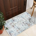 GLN Rugs Contemporary Collection - Machine Washable Area Rug, Contemporary Washable, Non Slip, Low Pile Chenille Rug, Living Room, Bedroom, Kitchen Rug (2' x 3' White/Grey/Blue/Brown)