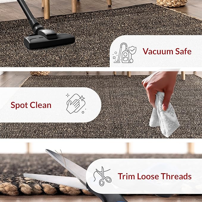 nuLOOM 5x8 Elfriede Jute & Cotton Hand Woven Area Rug, Charcoal, Solid Rustic Farmhouse Style, Weaved Design, Natural Fiber, For Bedroom, Living Room, Dining Room, Hallway, Office, Entryway