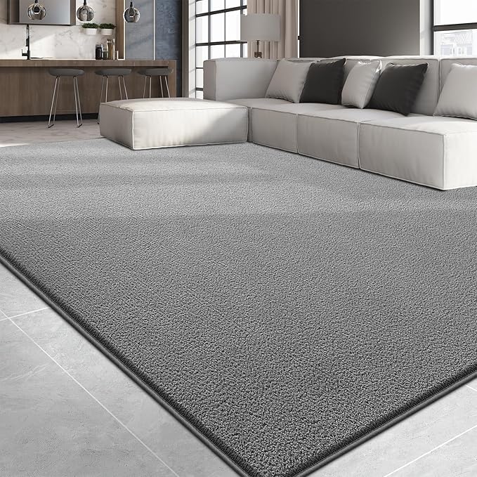 Large Area Rugs for Living Room Bedroom, 5x8 Feet Grey Rug, Minimalist Modern Shag Rug, Soft Thick Comfy Memory Foam Indoor Carpet, Non-Slip Washable Rug for Boys Girls Dorm Nursery Room Home Decor
