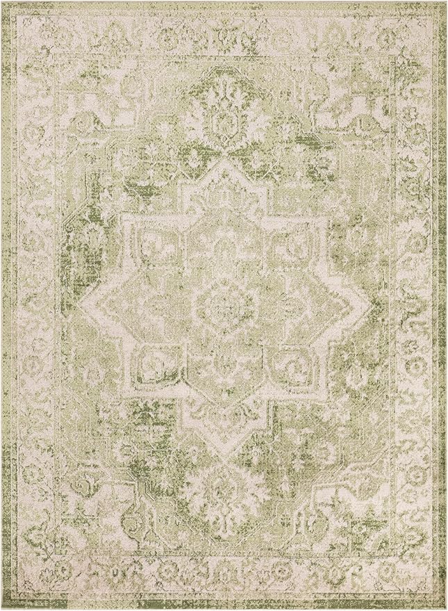 Nourison Home Astra Machine Washable Ivory Green 4' x 6' Area Rug - Easy Clean, Non Shedding, Bed Room, Living Room, Dining Room, Kitchen (4' x 6')