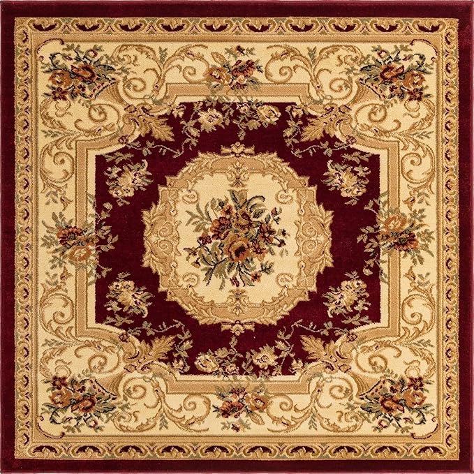 Unique Loom Versailles Collection Traditional Classic Floral Motif Area Rug (5' 0 x 5' 0 Square, Burgundy/Ivory)