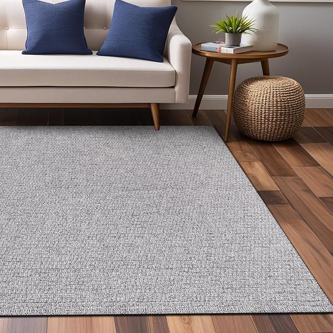 Easy Jute Rugs 6x9 Gray Color Living Room Indoor Outdoor Area Rug for Farmhouse Patio and Kitchen Rug High Traffic Washable Easy to Clean Solid Boho Woven Design Outside Carpet (6 x 9)