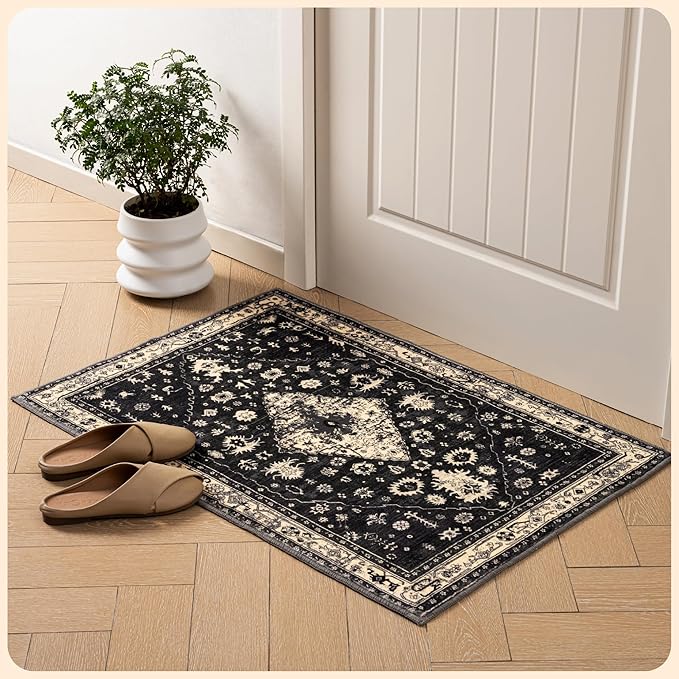 Istana 2x3 Area Rug - Black Boho Rugs for Living Room 2x3 - Foldable Small Rugs for Bedroom - Stain Resistant Washable Rug Non Slip - Eco-Friendly Area Rugs Indoor