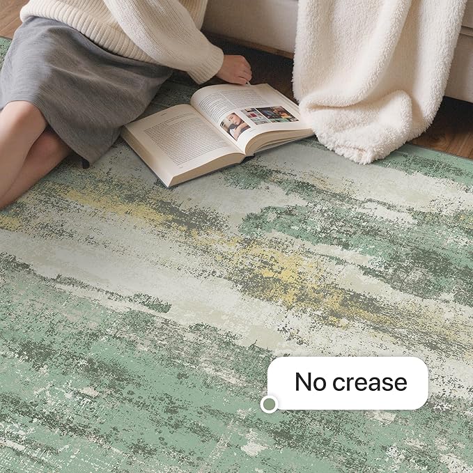 GENIMO No Crease Non Slip 9x12 Area Rugs for Living Room, Craft Woven Modern Abstract Rug, Soft Floor Carpet, Single-Piece Rugs for Bedroom, Dining Room, Office,Green Gray