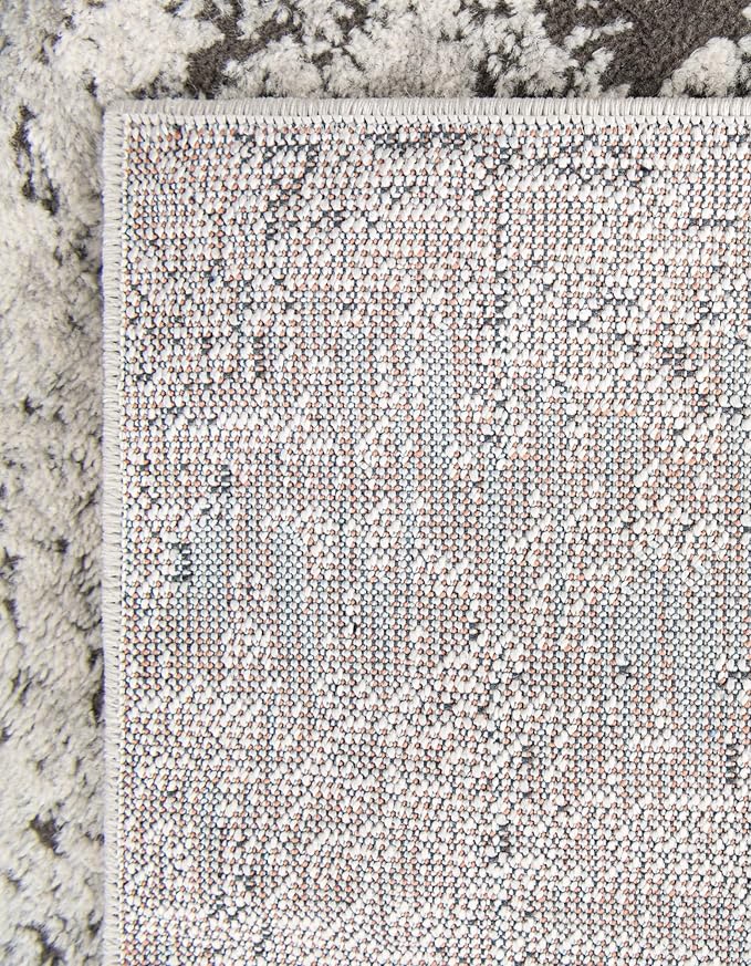 Rugs.com Leipzig Collection Rug – 13 Ft Runner Gray Low-Pile Rug Perfect for Hallways, Entryways