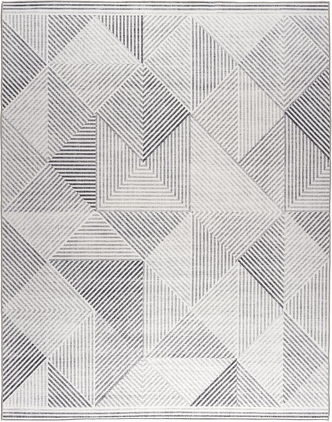 ReaLife Rugs Machine Washable Area Rug - Living Room Bedroom Bathroom Kitchen Entryway Office - Padded Low Pile Stain Resistant Premium - Modern Geometric Contemporary - Miles - Gray 4' x 6'