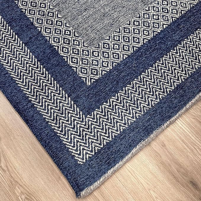 Alfa Rich 7x10 Navy Blue Washable Area Rugs for Living Room Bedroom Kitchen Dining Cotton Rug