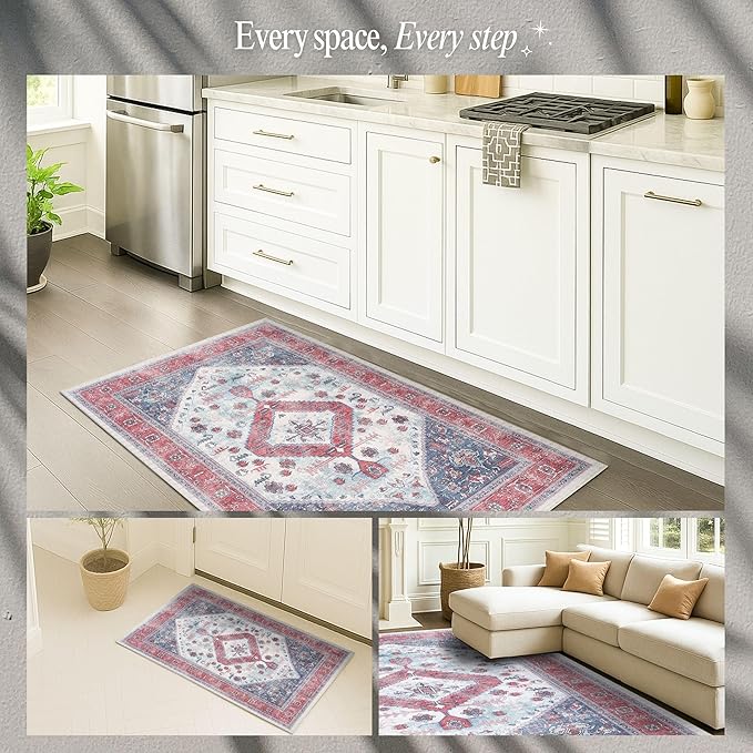 Fame Rugs Turkish Rug. Washable Vintage Oriental Antique Inspired Traditional Doormat Small Modern Area Rugs Luxury Entryway Entry Bedroom Bathroom Kitchen (402RN, 2' x 3')