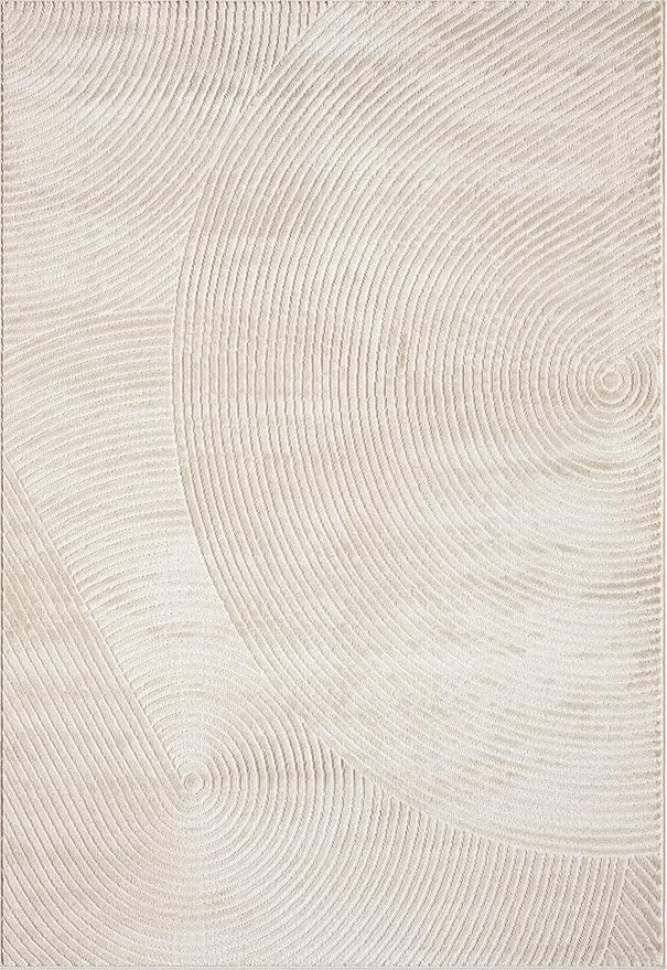 Abani Neutral Beige Area Rug 12' x 15' for Living Room, Bedroom - Zen Reiki Circles Pattern - Durable & Easy to Clean