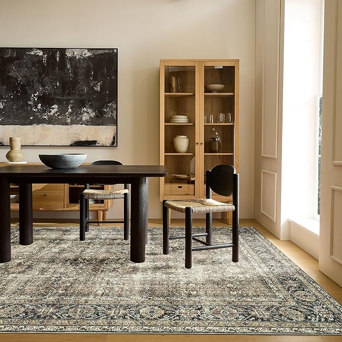 Vintage Area Rug 3x5 Brown Entryway Office Washable Carpet Non Slip Bedroom Indoor Living Room Door Mat Low Pile Traditional Distressed Retro Accent Rug for Dining Room Bathroom Kitchen