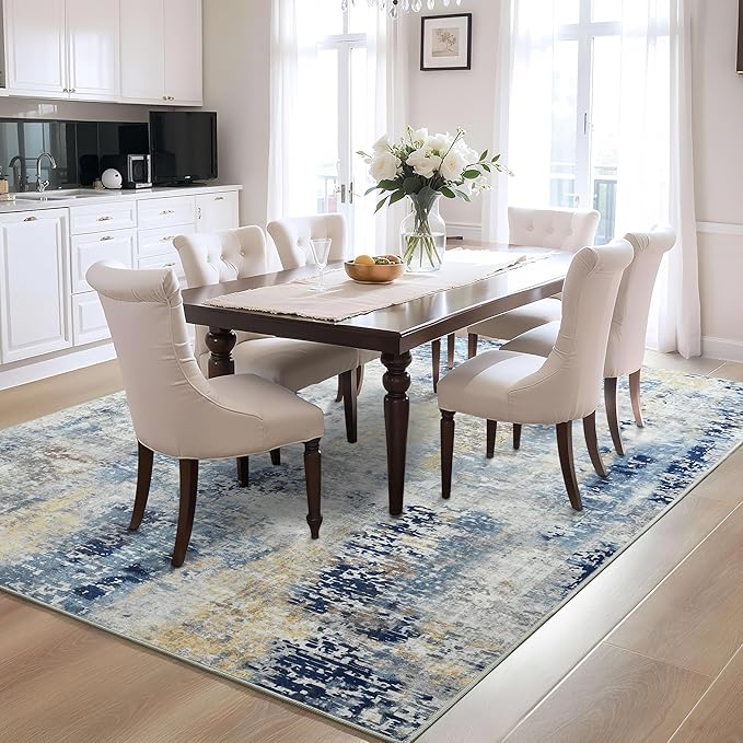 Ompaa Living Room Rug 5x8 Ultramarine Area Rug Machine Washable Boho Rug Non Slip Abstract Vintage Indoor Large Rugs for Bedroom, Classroom, College Dorm, Farmhouse, Dining Room, Kids Playroom