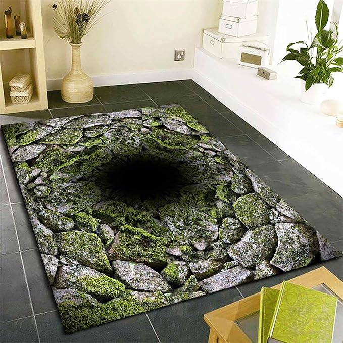 3D Hole Area Carpets, 3x5ft, Optical Illusion Design Pattern Floor Rugs, Realistic Abyss Perspective Effect Non-Shedding Playing Mat, Cozy Thin Breathable Durable Rug for Living Room