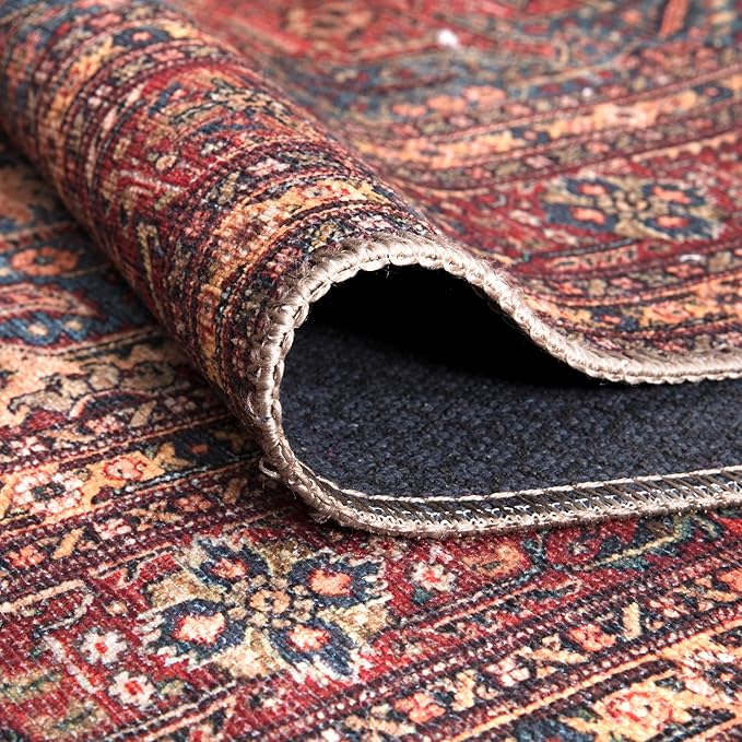 Bloom Rugs Washable Non-Slip 9' x 12' Rug - Red/Teal Blue/Yellow Traditional Medallion Area Rug for Living Room, Bedroom, Dining Room, and Kitchen - Exact Size: 9' x 12'