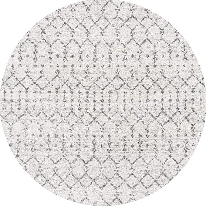 JONATHAN Y Boho Vintage Diamond Cream/Gray Round Area Rug 6 ft, Moroccan Hype for Living Room, Bedroom, Kitchen, Office, Easy-Cleaning, High Traffic, Pet-Friendly, Non-Shedding (MOH101B-6R)