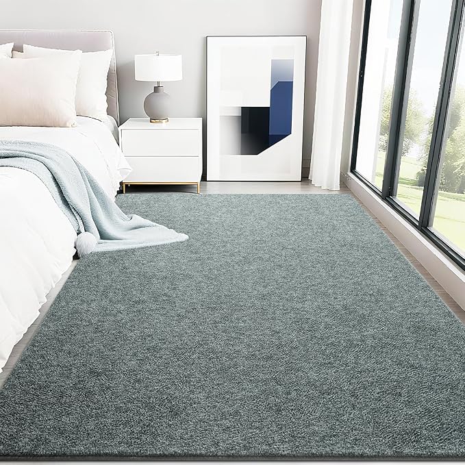 HQAYW 7x10 Large Area Rugs for Living Room Bedroom, Modern Thickened Memory Foam Soft Rug, Low Pile Minimalist Washable Non Slip Carpets for Kids Girls Boys Nursery Dorm Home Decor, Grey Green