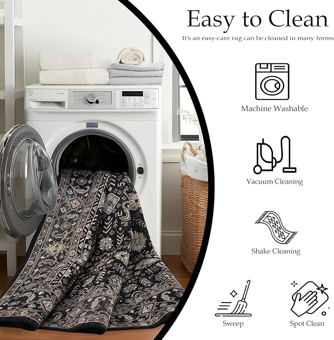 Area Rug Non Slip Machine Washable Ultra Soft Living Room/Bedroom/Kitchen/Outdoor/Classroom Black Gold, 2'×3'