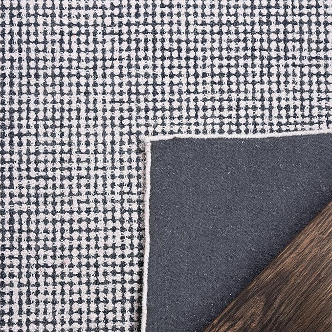 Hand-Tufted 100% Wool Pile Area Rug – Geometric Textured Grid Check Pattern – Thick and Durable Floor Carpet for Bedroom, Living Room, Kids Room, and Dining Area (Charcoal Gray, 5' x 5')