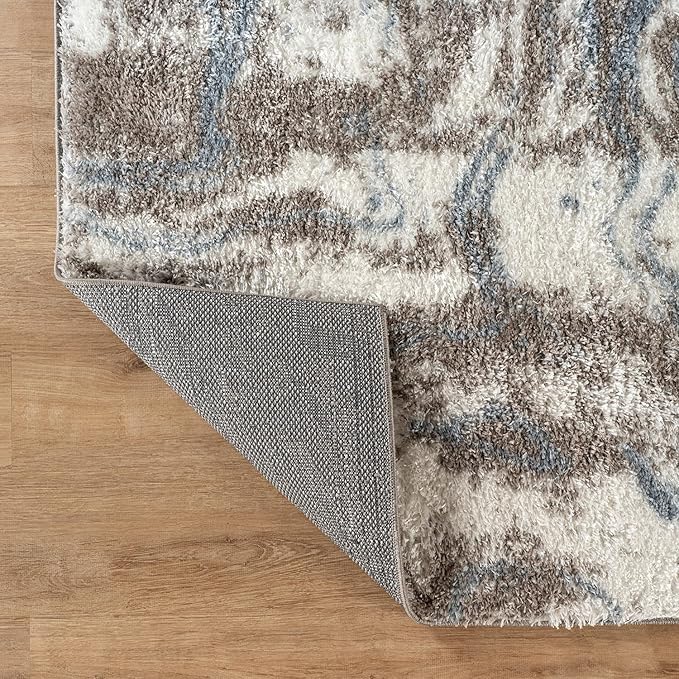 Rugshop Abstract Marble Shag Area Rug Blue 7' 10" x 10' Perfect for Large Living Rooms, Dining Areas, or Master Bedrooms