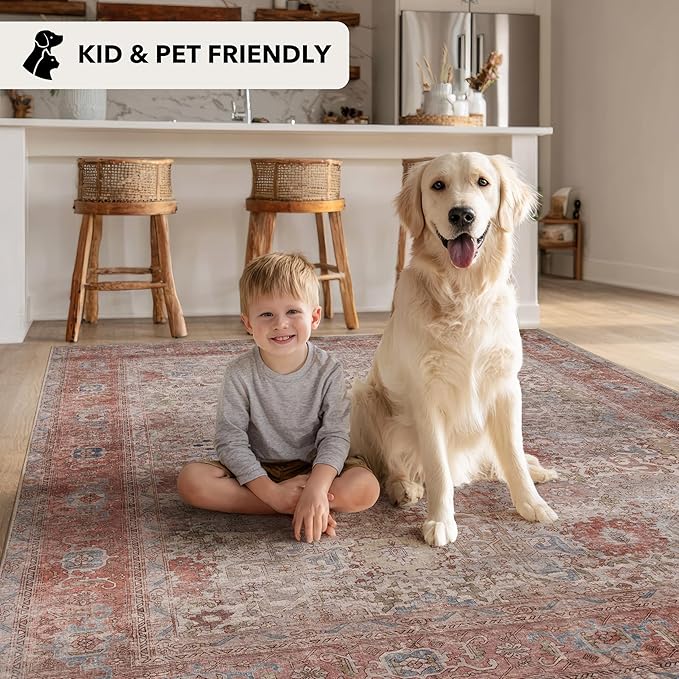 Kuden 2x3 Small Rug, Machine Washable, Non-Slip Backing, Vintage Style, Soft, Low Pile, Area Rugs for Entryway Kitchen Indoor Entrance