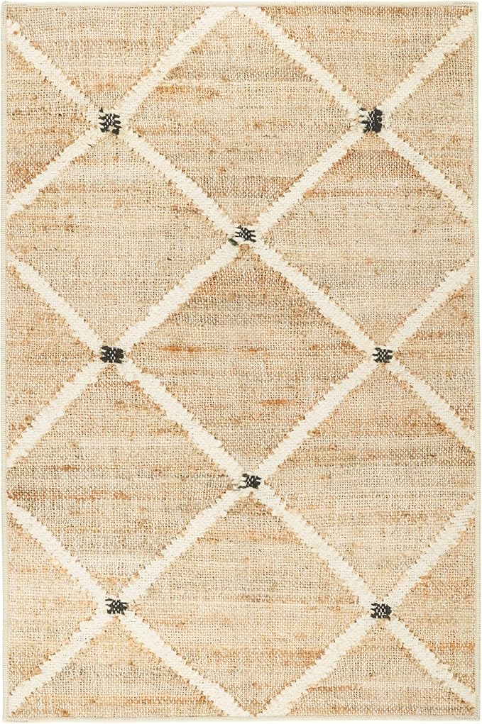 Dash and Albert Kali Machine Washable Area Rug - Runner - 2.5' x 8' Natural - Diamond Accent Rug - Anti-Slip Backing, Lightweight, Machine Washable, High Traffic Areas Kitchen, Mudroom, Laundry Room