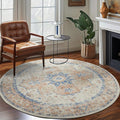 jinchan Round Rug 8ft Washable Area Rug Indoor Vintage Bedroom Floor Cover Distressed Circle Mat 8' Round Lightweight Non Slip Low Pile Thin Farmhouse Carpet for Living Room Dining Room Orange