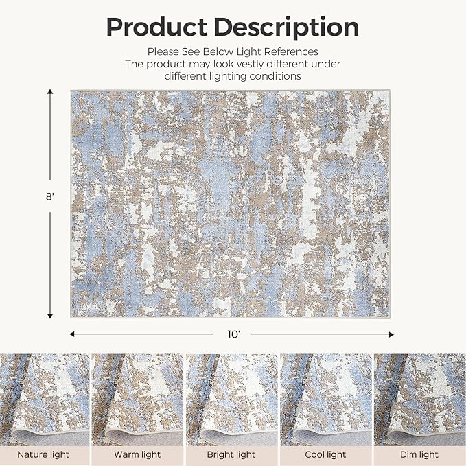 WITSHOCK 8x10 Area Rugs for Living Room: Washable Abstract Large Rug for Dining Room Bedroom Carpet Non Slip 8 by 10 Indoor Modern Nursery Home Office Blue Brown