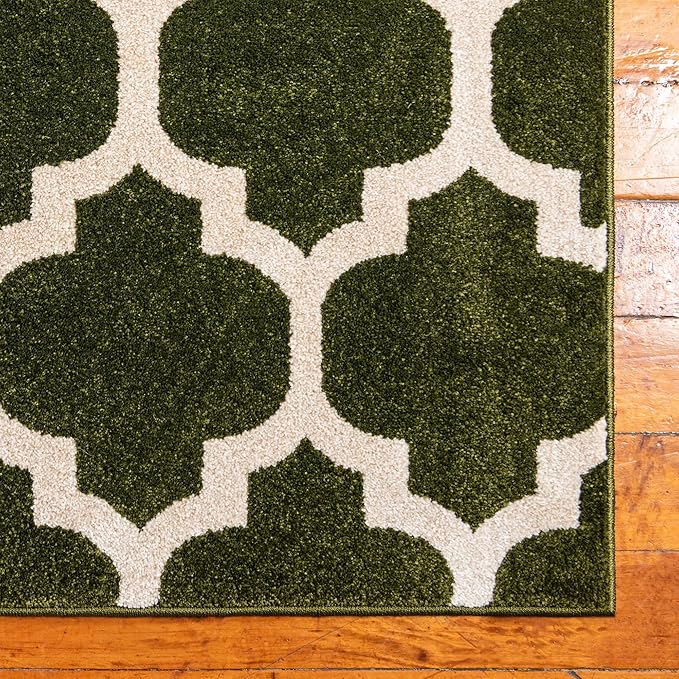 Rugs.com Lattice Collection Rug – 9' x 12' Dark Green Medium Rug Perfect for Living Rooms, Large Dining Rooms, Open Floorplans