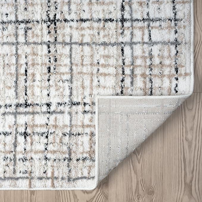Abani Grey Area Rug for Living Room, Bedroom - Crosshatch Pattern- 8' x 10' -Durable & Easy to Clean