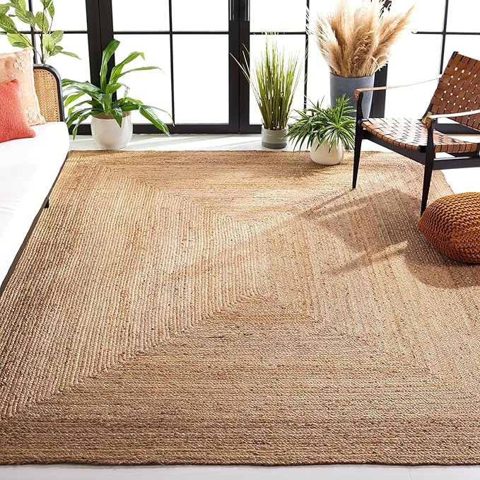 KEMA Jute Braided Area Rug, 8x10 Feet (96x120 Inches) - Rustic Vintage Braided Reversible Rectangular Rug, Shag Rugs for Bedroom, Jute Kitchen, Living Room, Floor