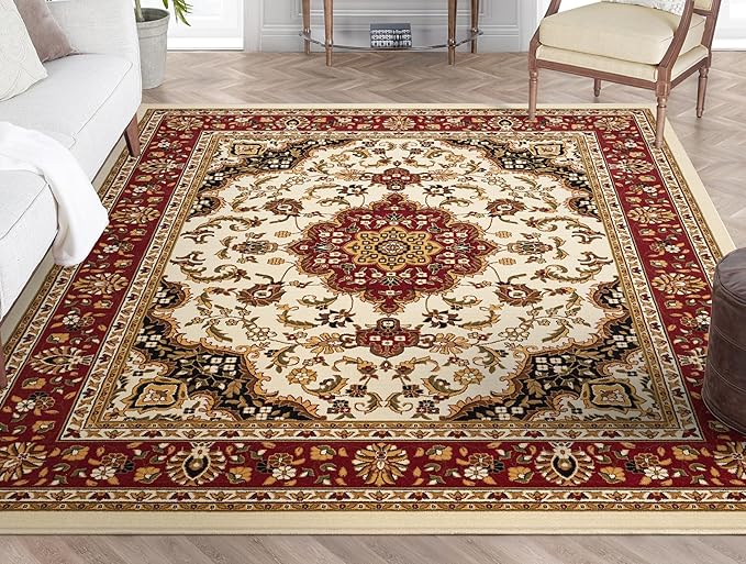 Well Woven Barclay Collection Medallion Kashan Ivory 8x10 Area Rug - for Living Room, Bedroom, and Dining Room
