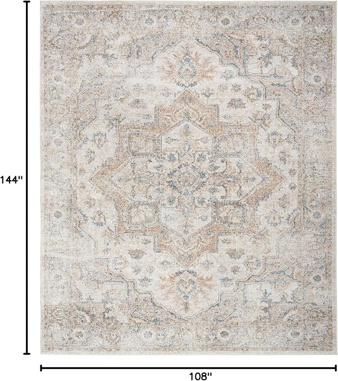 Nourison Home Astra Machine Washable Traditional Silver Grey 9' x 12' Area Rug, Easy Cleaning, Non Shedding, Bed Room, Living Room, Dining Room, Kitchen (9x12)