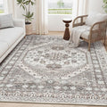 zesthome 4x6 Rug - Stain Resistant Washable Rug, Anti Slip Backing Rugs for Living Room, Foldable Vintage Small Area Rugs (Brown/Beige,4'x6')