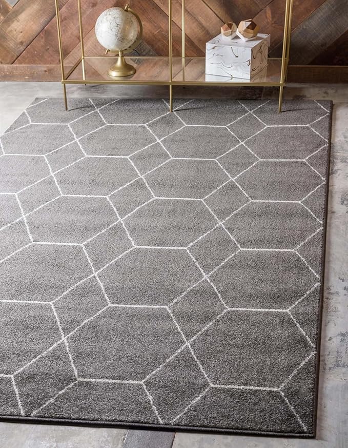 Unique Loom Trellis Frieze Collection Area Rug - Geometric (8' x 11', Dark Gray/ Ivory)