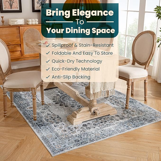Istana 5x7 Area Rug - Blue Rugs for Living Room 5x7 - Foldable Rugs for Bedroom - Stain Resistant Washable Rug - Eco-Friendly Boho Area Rugs - Easy to Clean Living Room Rug