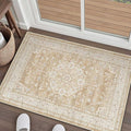 HUGEAR Entryway Machine Washable Area Rugs 2x3 Vintage Beige Brown Small Neutral Style Non Slip Stain Resistant Low Pile Throw Carpet for Hallway Kitchen Retro Aesthetic Modern Decor