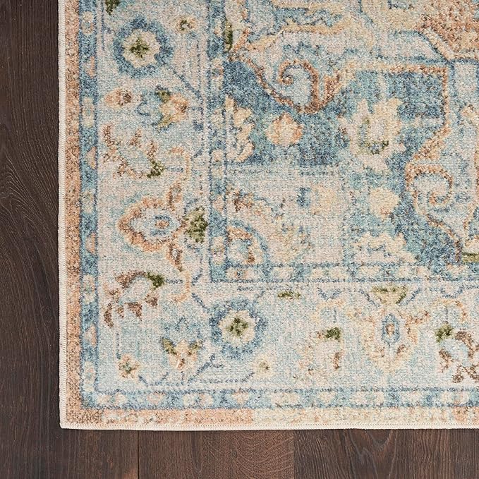 Nourison Home Astra Machine Washable Beige Blue 2'2" x 10' Area Rug - Easy Clean, Non Shedding, Bed Room, Living Room, Dining Room, Kitchen (10' Runner)