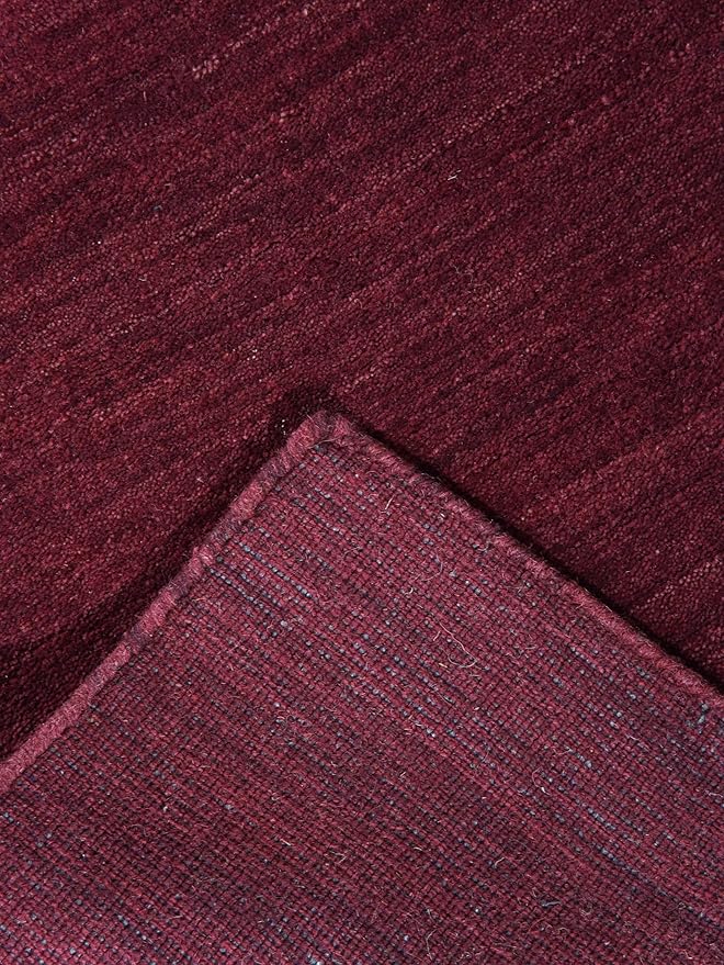 Hand Knotted Loom Wool ECO-Friendly Area Rugs - 2'6''x10', Runner, Dark Red Color, Solid Plain Design, High Pile Handmade Anti Skid Area Rugs for Living Room, Bed Room (L00111)