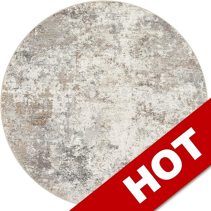 6ft Round Area Rug Living Room Rugs - 6x6 Washable Neutral Modern Abstract Soft Thin Rug Indoor Floor No Slip Rug Carpet for Bedroom Under Dining Table Home Office Decor - Brown Grey