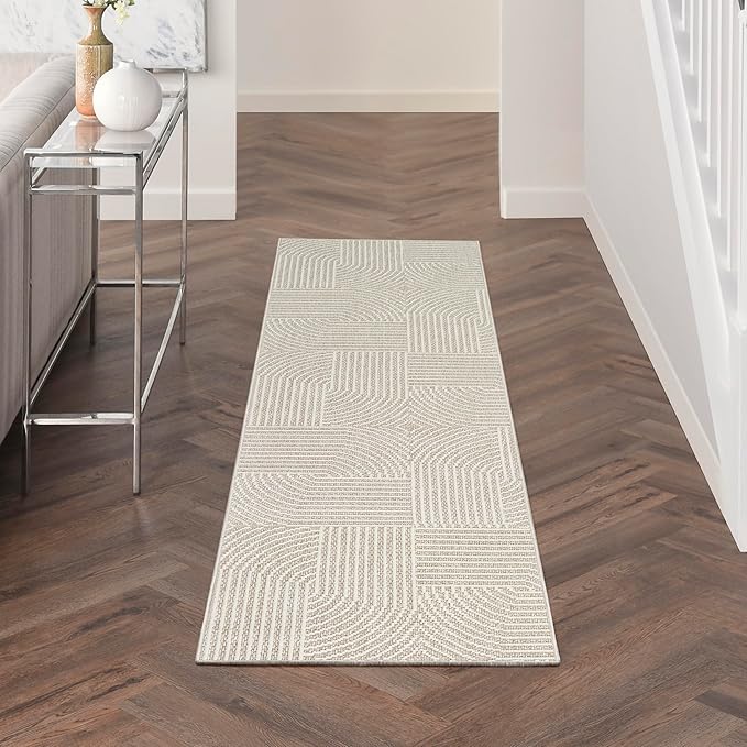 Nourison Home Textured Home Beige Ivory 2'3" x 7'6" Area Rug - Easy Clean, Non Shedding, Bed Room, Living Room, Dining Room, Kitchen (8' Runner)
