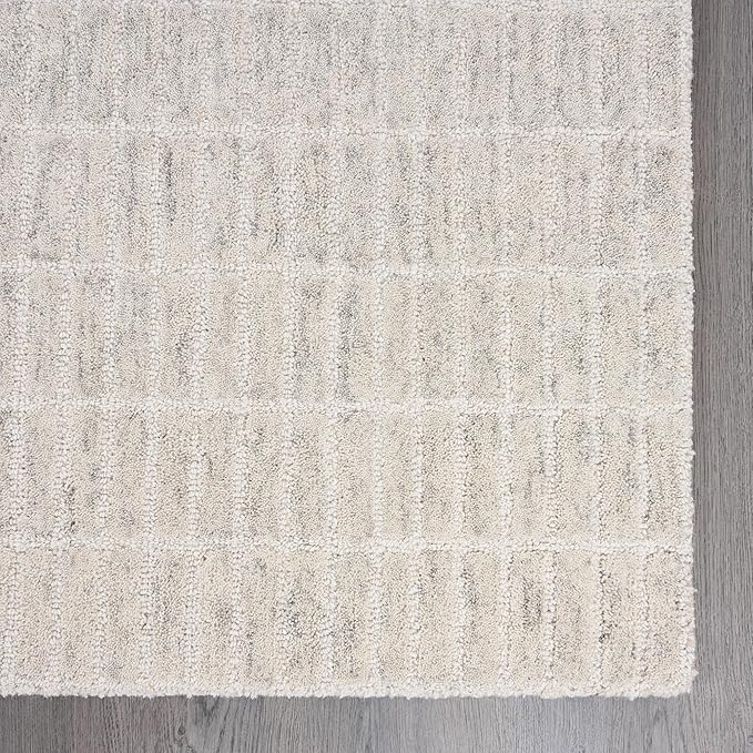 Hand-Tufted 100% Wool Area Rug – Unique Modern Geometric Grid Pattern, Soft Plush Textured Carpet for Living Room, Bedroom, Dining Room & Entryway (Grey, 6' Round)