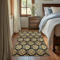 Black Damask Flower Golden Carpet for Living Room, 3x5 Non-Slip Washable Low Pile Abstract Design Rug, Space Saving Area Rug for Bedroom, Dining Room