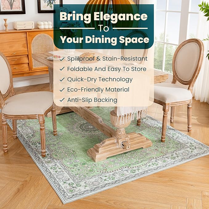 Istana 5x7 Area Rug - Green Rugs for Living Room 5x7 - Foldable Rugs for Bedroom - Stain Resistant Washable Rug - Eco-Friendly Boho Area Rugs - Easy to Clean Living Room Rug