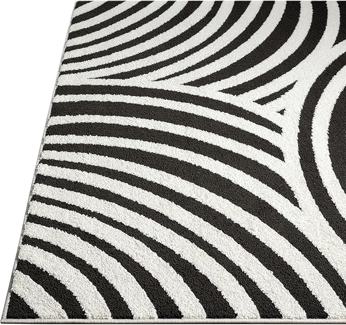 Abani Nomad Cream & Black Area Rug 4' x 6' for Living Room, Bedroom - Black Linear Curves Design - Durable & Easy to Clean