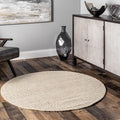 nuLOOM 6 Round Elfriede Jute & Cotton Hand Woven Area Rug, Natural, Solid Rustic Farmhouse Style, Weaved Design, Natural Fiber, For Bedroom, Living Room, Dining Room, Hallway, Office, Entryway