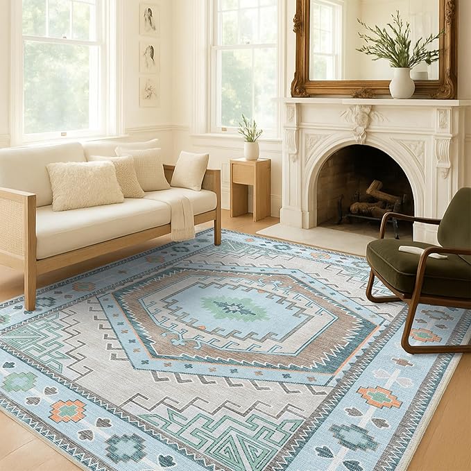 Oriental Rug. Washable Vintage Turkish Oushak Antique Inspired Area Rugs. Runner Rugs Luxury Living Room Bedroom Bathroom Kitchen Nursery Home Office (856GG, 7'5" x 9'8")