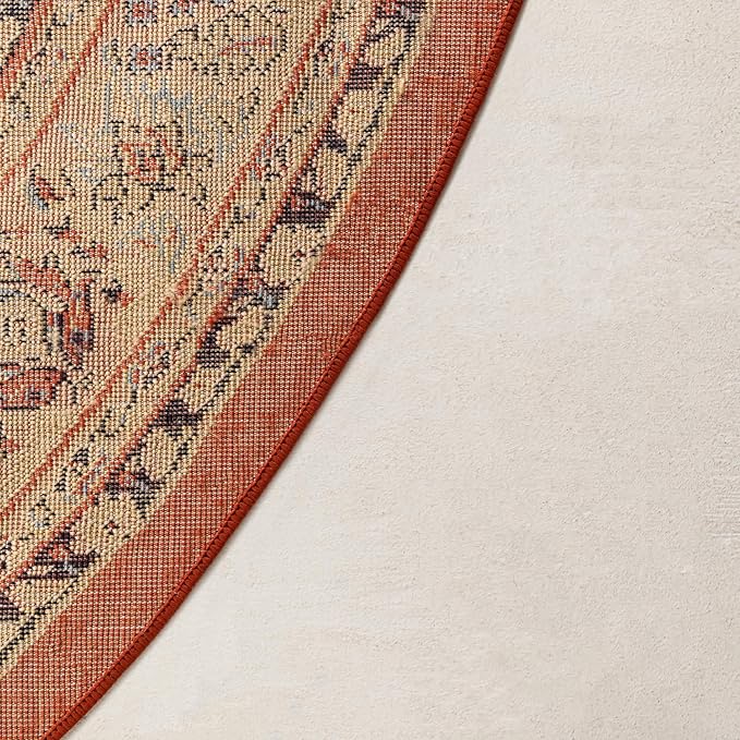 Unique Loom Sialk Hill Collection Area Rug - Washington (8' Round Terracotta/Cream)