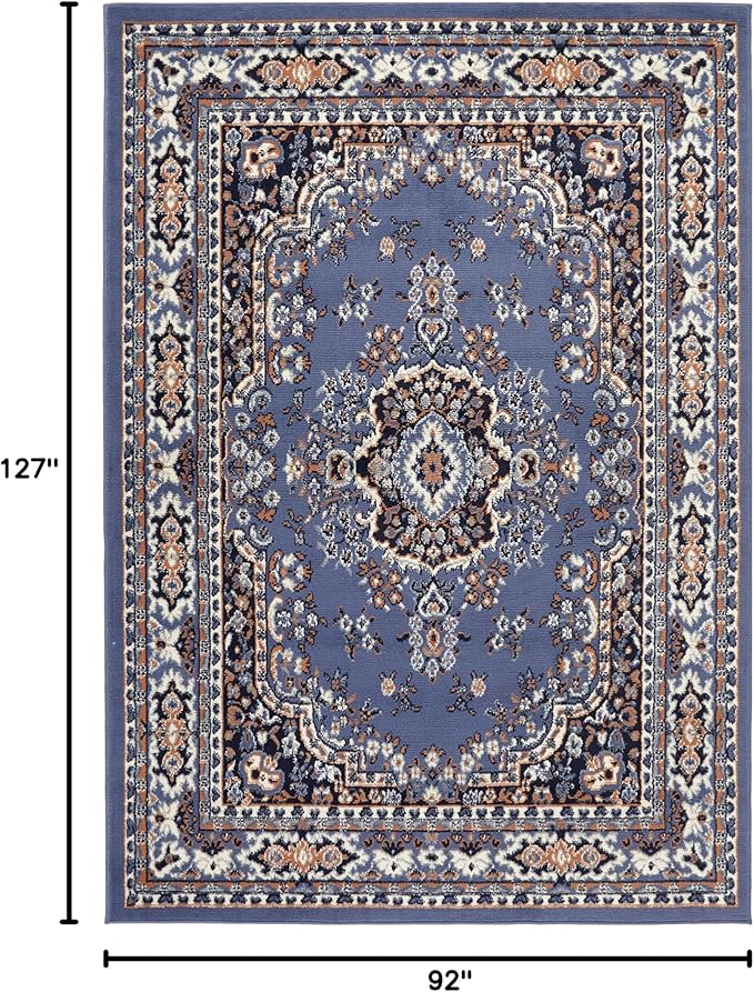 Home Dynamix Premium Sakarya Traditional Medallion Border Area Rug, Country Blue, 7'8"x10'7" Rectangle