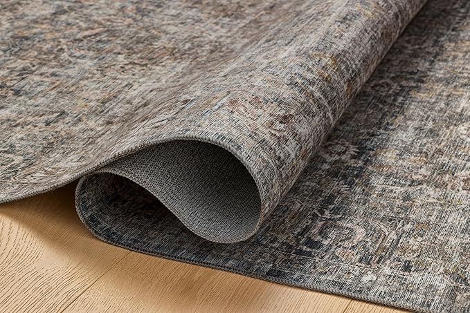 Loloi Amber Lewis Josie Collection JOS-05 Dove/Gold 6'-0" x 6'-0", .13" Pile Height, Low Profile, Machine Washable, Round Area Rug