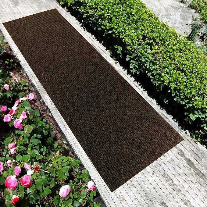 English Home Custom Size Non Slip Striped Design Durable Anti Slip Back Tough Pile Runner Rug for Hallway, Outdoor, Indoor, Commercial, Residential, Pool, Office (Brown, 26" x 05')